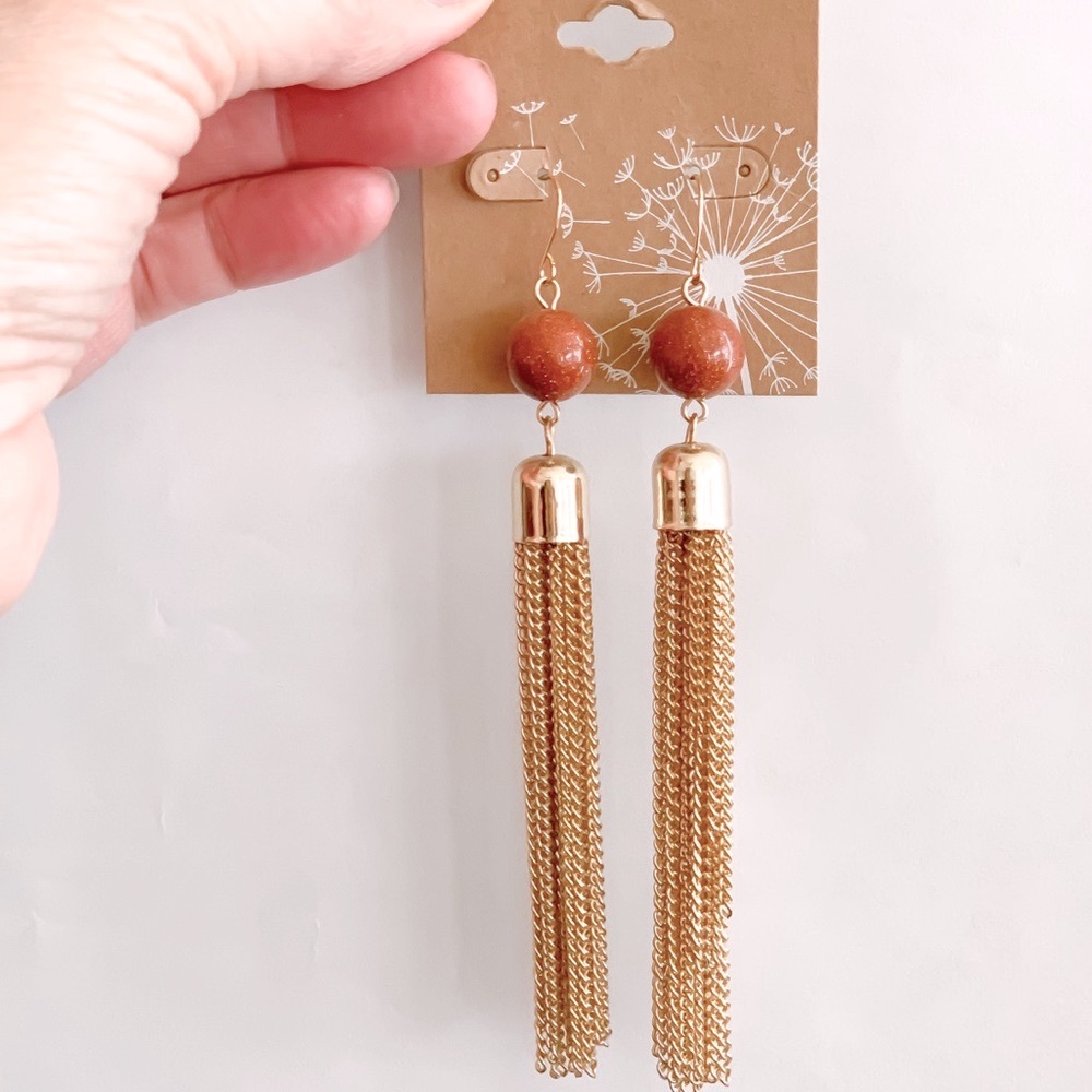 NWT Chain Earrings With Stone